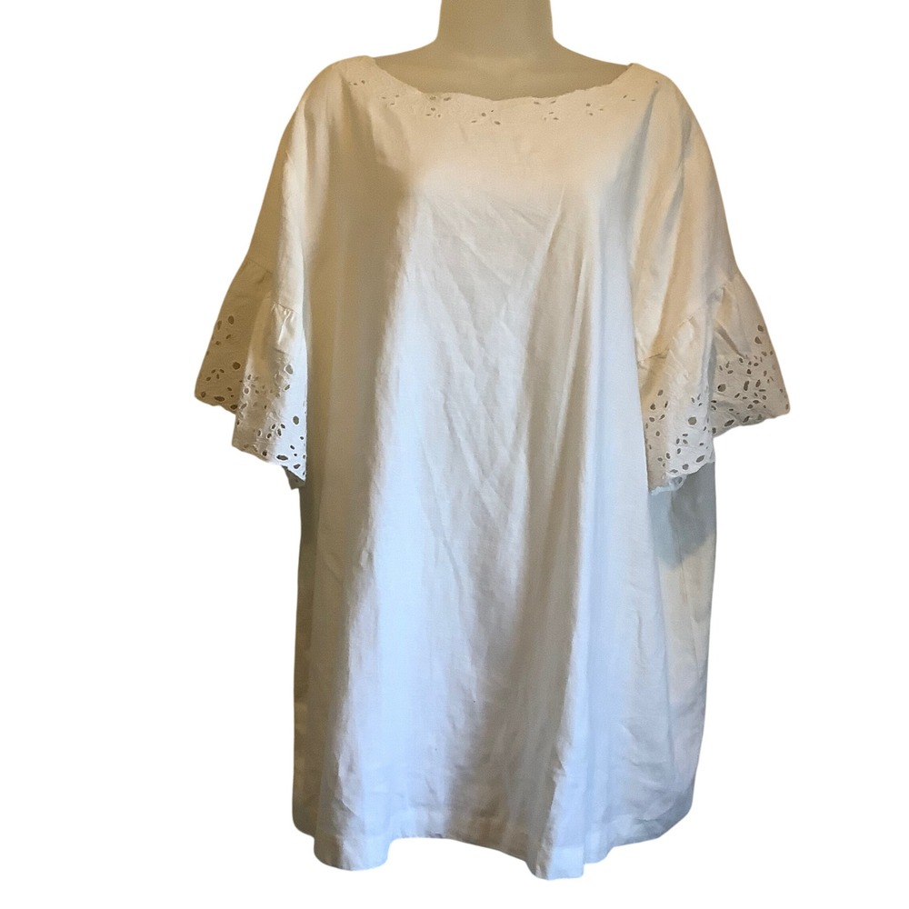 LOFT Maternity White Linen Blend Eyelet Bell Sleeve Blouse Top XXLM‎ NWT